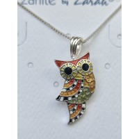Zarah Company chain with silver-plated and enamel pendant. Colorful owl