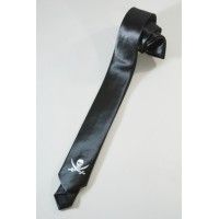 Narrow skinny tie with skull and swords, also pirate-style. White 
